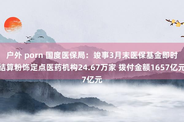 户外 porn 国度医保局：竣事3月末医保基金即时结算粉饰定点医药机构24.67万家 拨付金额1657亿元